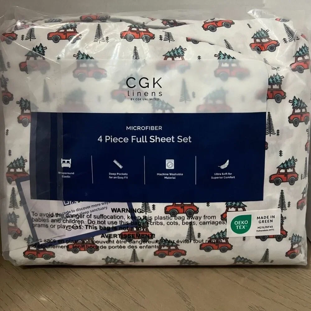 CGK Linens 4 Piece Christmas Pattern Sheet Set Full New